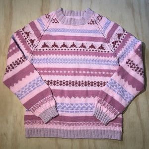 Handknit Sweater Fair Isle Knit Pattern Pink Purple Sparkle Raglan Sleeve